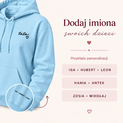 Obrazek Personalizowana jasnoniebieska bluza dla Taty z imionami dzieci – haft TATA z sercem
