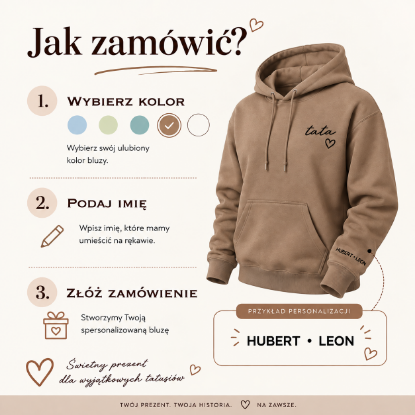Obrazek Personalizowana brązowa bluza dla Taty z imionami dzieci – haft TATA z sercem